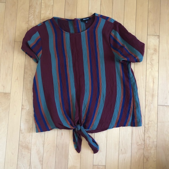 🌶🌶Madewell Button-Back Tie Tee In Rosalinda Stripe - Picture 4 of 6